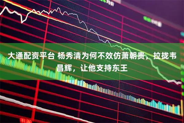 大通配资平台 杨秀清为何不效仿萧朝贵，拉拢韦昌辉，让他支持东王